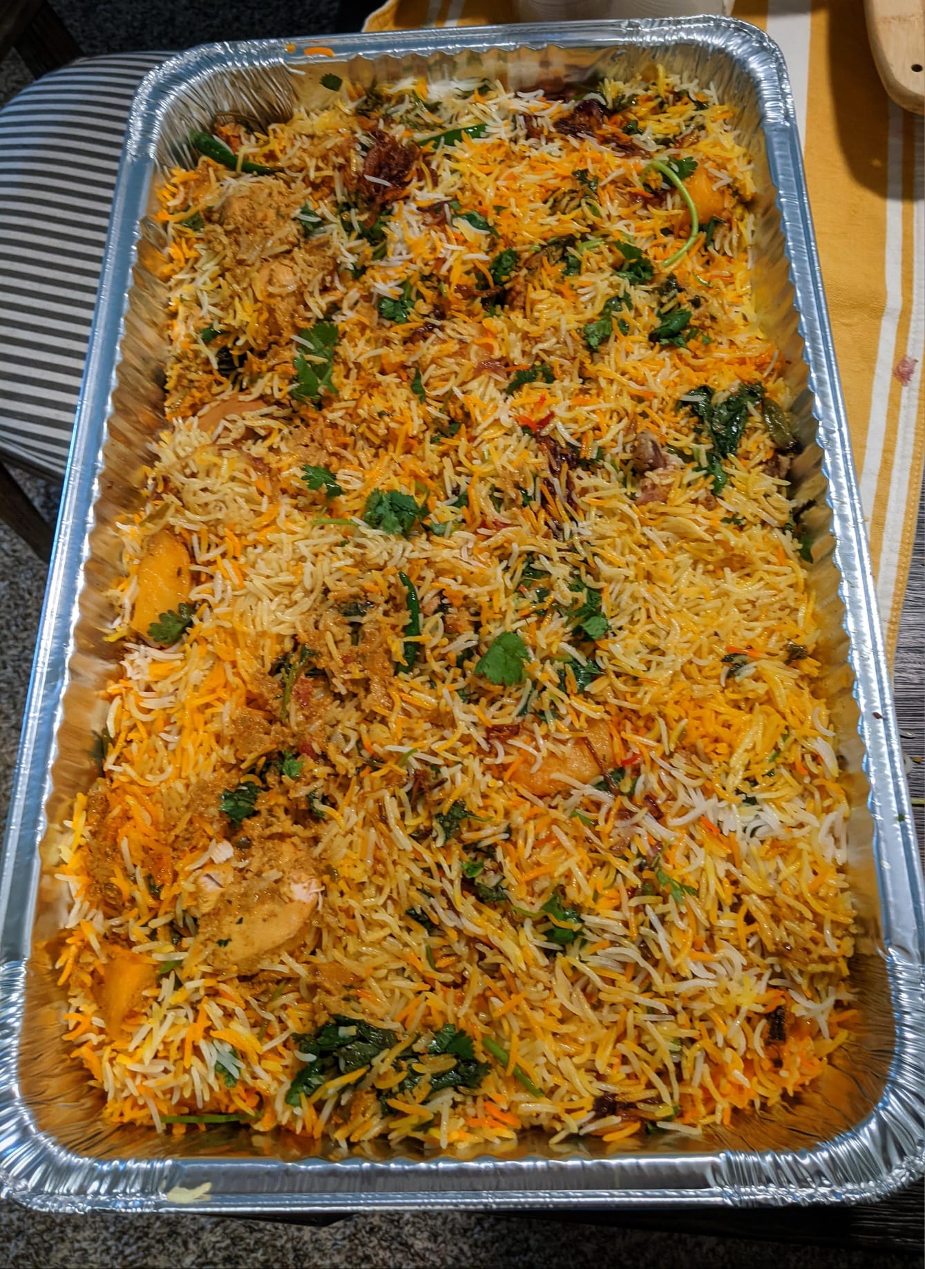 chicken biryani served in a tray